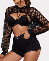 Mesh Hoodie Crop Top Fishnet Shirt